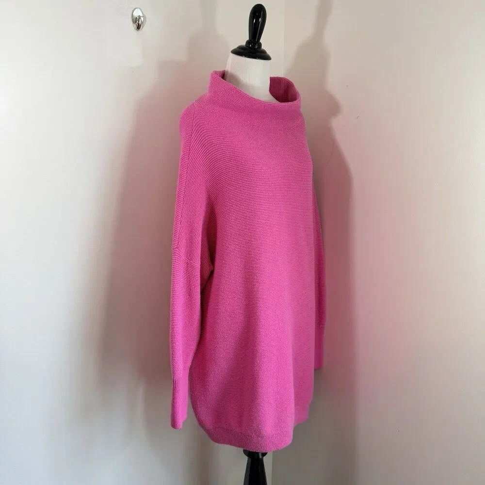 Free People Ottoman Slouchy Tunic Knit Sweater Women's Medium Electric Pink